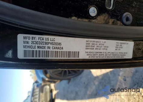 2023 Dodge Challenger Srt Hellcat z USA, uszkodzony, nr VIN 2C3CDZC90PH520385